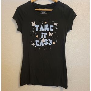 Womens youth graphic tee Size 7/8 black with butterflies